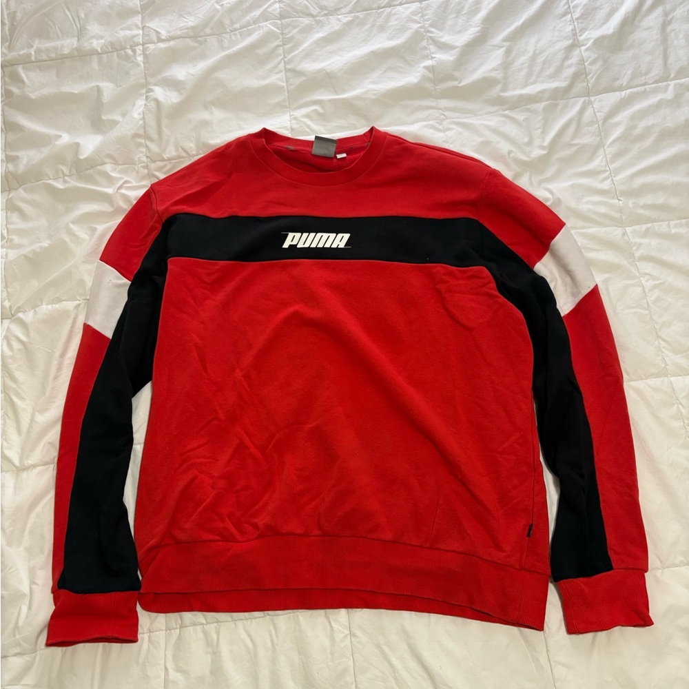 Puma Men's Red and Black Crewneck Sweater